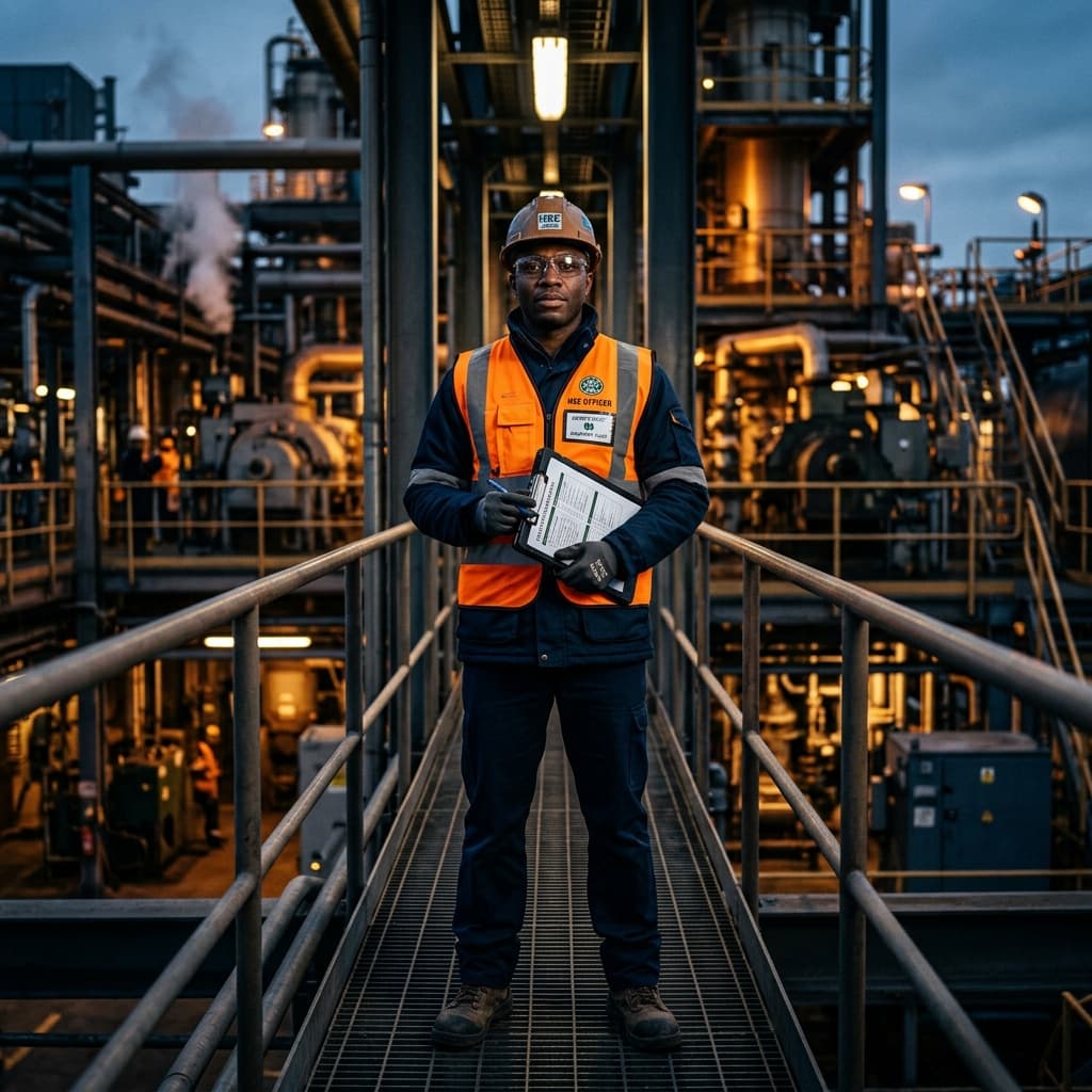 JGTS engineer in full PPE reviewing digital data in industrial facility